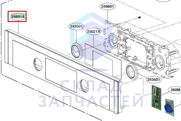 AJX74025008 LG оригинал, лицевая часть передней панели управления