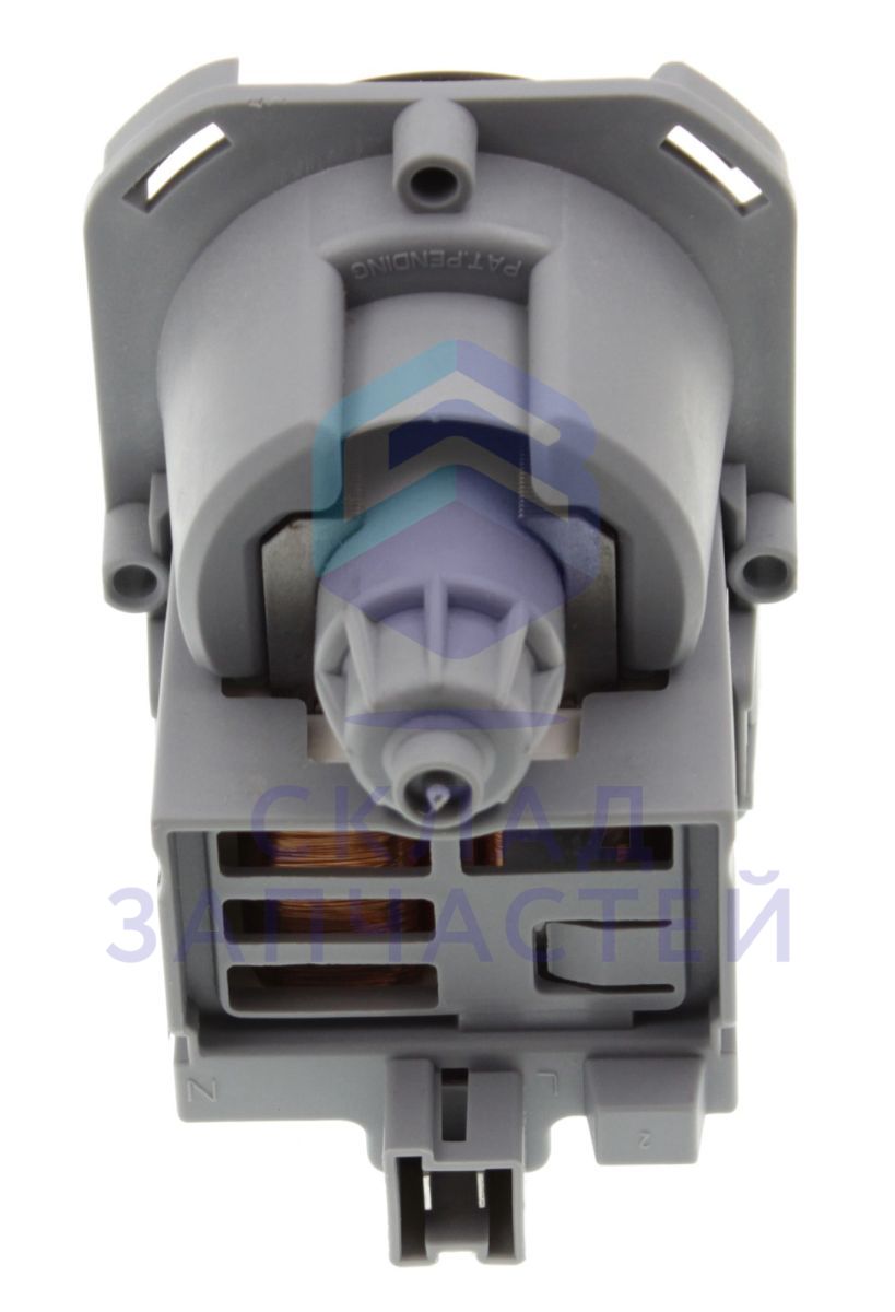 481236018577 Whirlpool аналог (Askoll), насос сливной (помпа) 30w без улитки, квадратный, 3 защелки + 1 винт, клеммы под фишку для стиральной машины