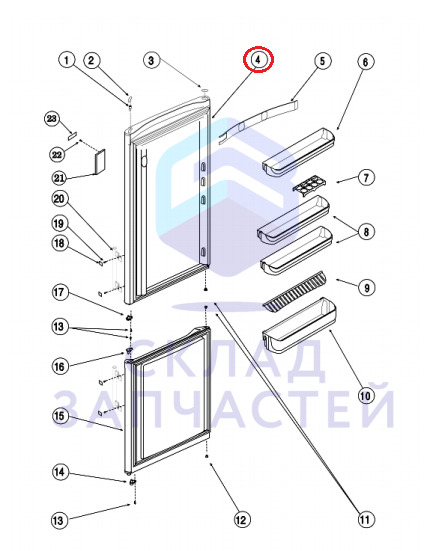 C00294873 Indesit оригинал, дверь холодильника запененная pw display tiny